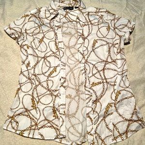 Chain print collared short-sleeve shirt